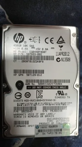 HD HP SAS 450GB 10K EG0450FBDBT 2.5 Polegadas 6Gbps Servidor ProLiant Dell IBM Thinkserver
