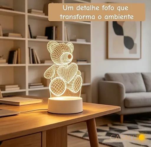 Luminária De Mesa Criativo 3D Urso Ursinho Abajur