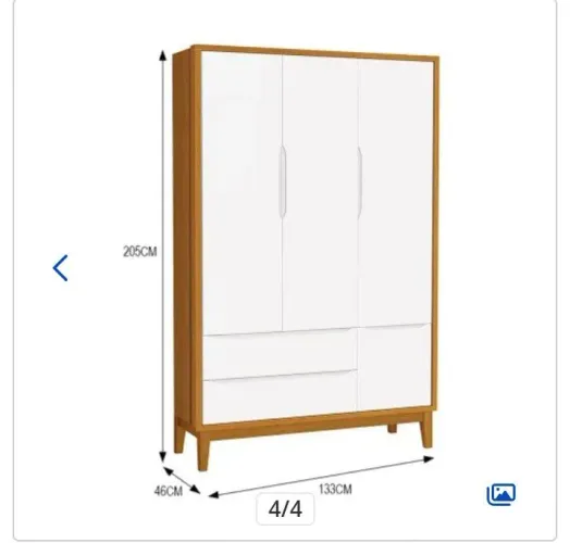 Guarda roupa infantil 3 portas classic branco/savana com pés amadeirado 
