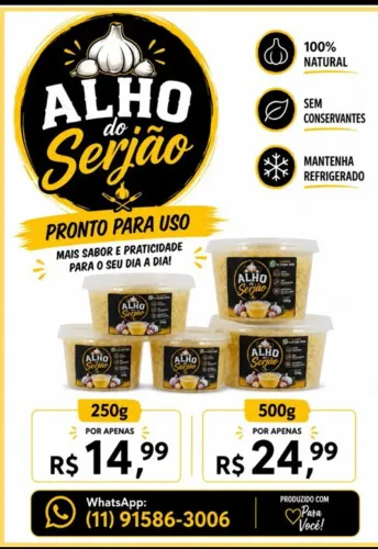 ? Alho Triturado Artesanal Pronto para Uso - 250g e 500g