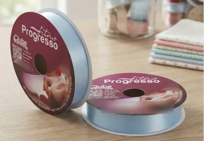 Fita Cetim Nº5 22 Mm Rolo Com 50 Metros Progresso Cor 212 - Azul Bebê Lisa