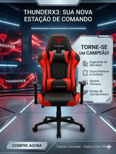 Cadeira Gamer ThunderX3 (Preta e Vermelha) - Conforto e Performance!