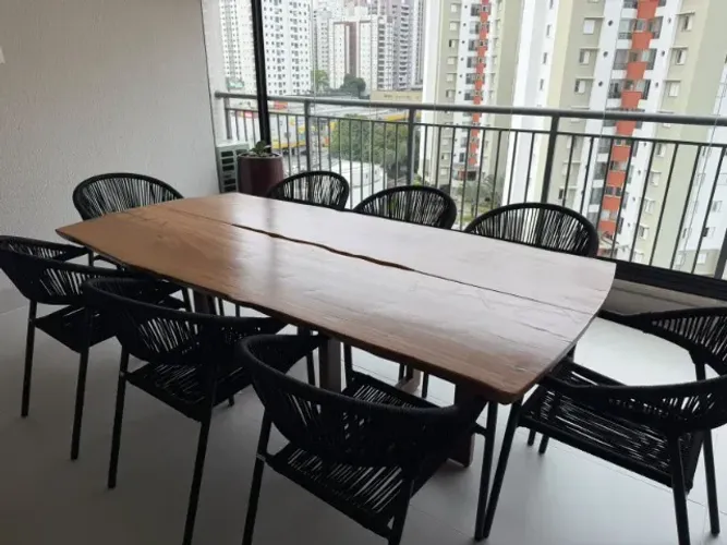Conjunto Mesa 100% Madeira Perfini + 8 cadeiras Bella Art