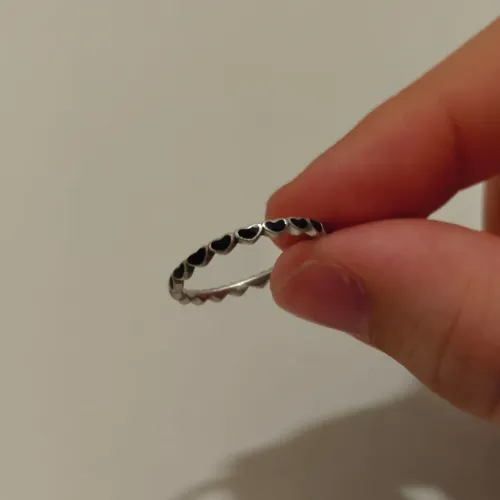 Anel Vivara Life Prata e Preto Corações tamanho 14 (54mm)