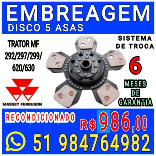 DISCO  DE EMBREAGEM  REC.  5 ASAS  DO TRATOR MASSEY FERGUSON  292 / 297 / 299 / 620 / 630
