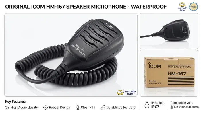 Microfone com alto falante PTT ICOM HM167