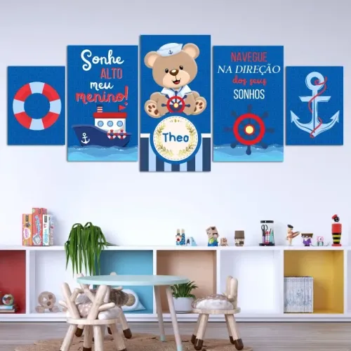 Kit de 5 Quadros para Quarto de Menino