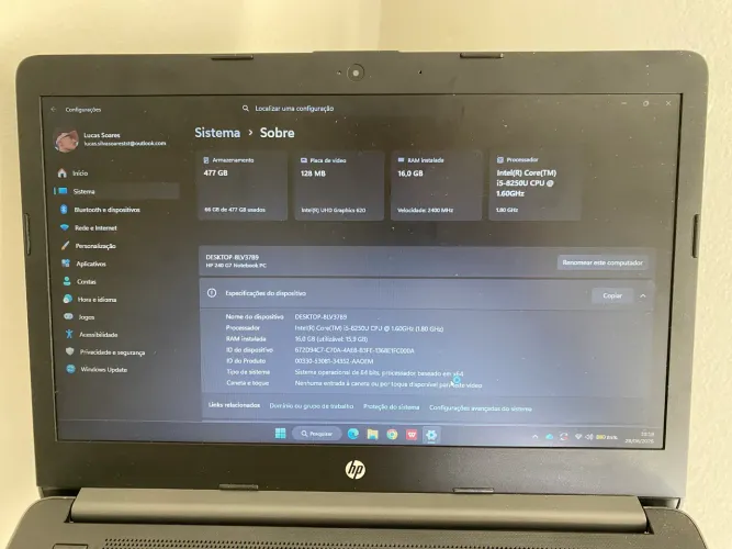 Notebook HP i5 8ª Geração + 16GB RAM + 480GB SSD ?