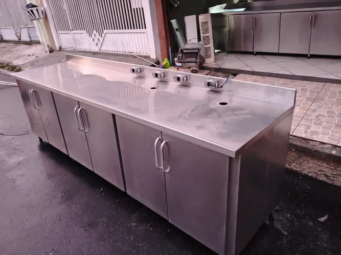 Balcão Inox Industrial 2,90m Completo | Restaurante Hamburgueria Cozinha Industrial
