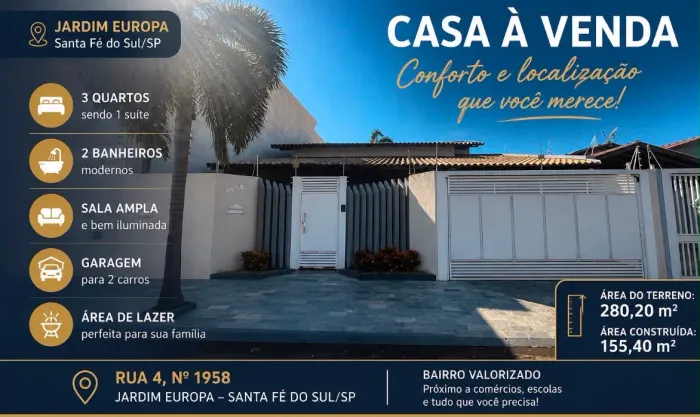 Vendo casa jardim Europa em Santa Fe do Sul