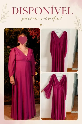 Vestido longo de festa na cor fúcsia