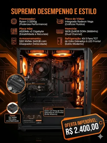  Pc Gamer Ryzen 3 3200g 16gb memoria 240 nvme