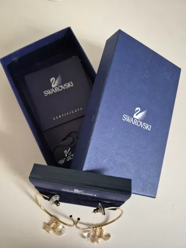 Brinco Swarovski Original - Argola com Estrela, Lua e Cristal | Com Certificado