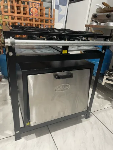 Fogão Industrial Botijão 4 Bocas C/ Forno Cristal Aço 30x30 Baixa Pressão