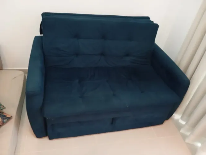 Sofá-Cama Veludo Azul Marinho