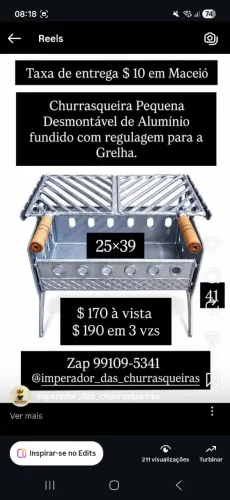 Churrasqueira Pequena Desmontável de Alumínio fundido com regulagem para a Grelha em 2 alt