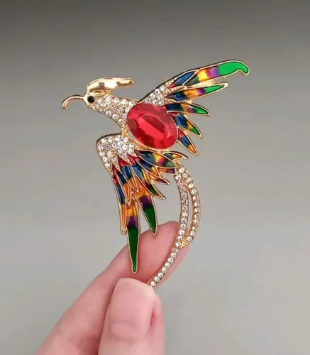 Broche Pássaro Fênix de Pedra Vermelha (novo)