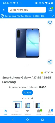 Smartphone Samsung Galaxy A17 5g 128 gb na cor azul novo e lacrado na caixa 