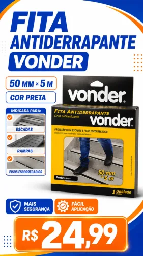 Fita Antiderrapante Preta Vonder 50 mm x 5 Metros