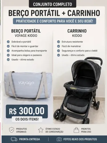 Carrinho de bebê e Berço Portátil.