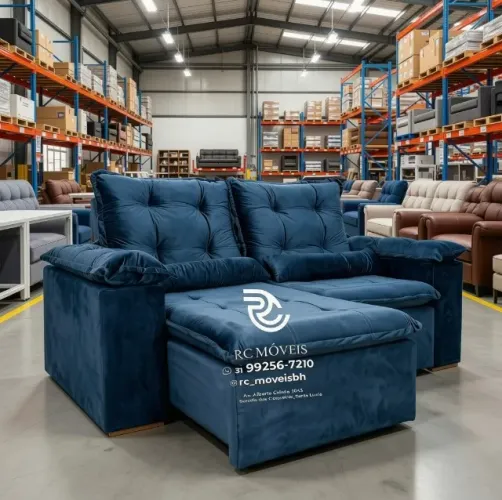 Sofá Retrátil e Reclinável 2m Pillow Veludo Cinza Aconchegante