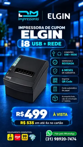 Impressora Térmica de Cupom Elgin i8 - 06 meses de Garantia - Instalação Inclusa