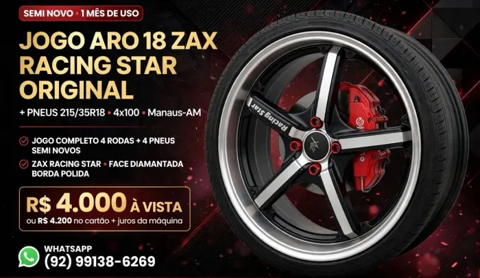 Jogo de Rodas 18 ZAX Racing Star + 4 Pneus 215/35R18 SEMI NOVOS - Furação 4x100