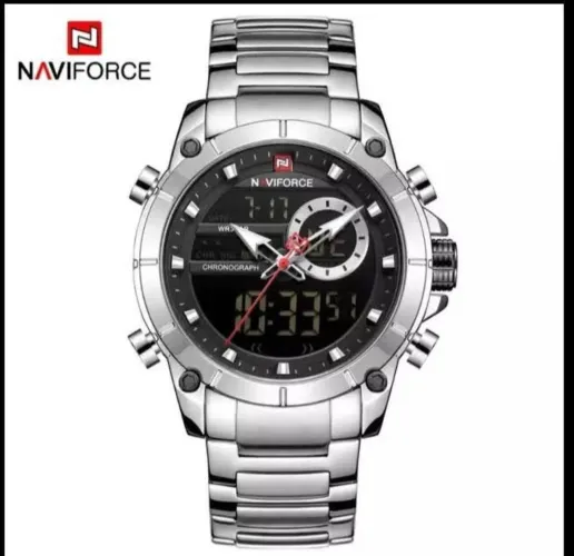 Relógio Naviforce Silver Black Esportivo Dual Time