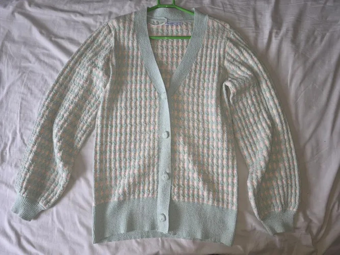 Cardigan Alongado Cortelle em Tricô Pied-de-poule Verde - Estado de Novo