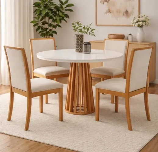 Conjunto Sala de Jantar Montello 1,00 m com 4 Cadeiras Linho Areia