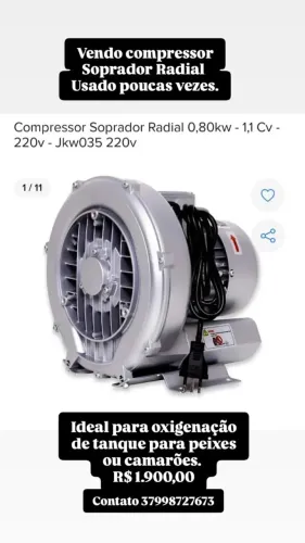 Compressor soprador radial 1,1 Cv de 220 V para o ramo da aquicultura