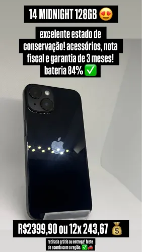 iphone 14 Midnight 128GB - Nota Fiscal e Acessórios!