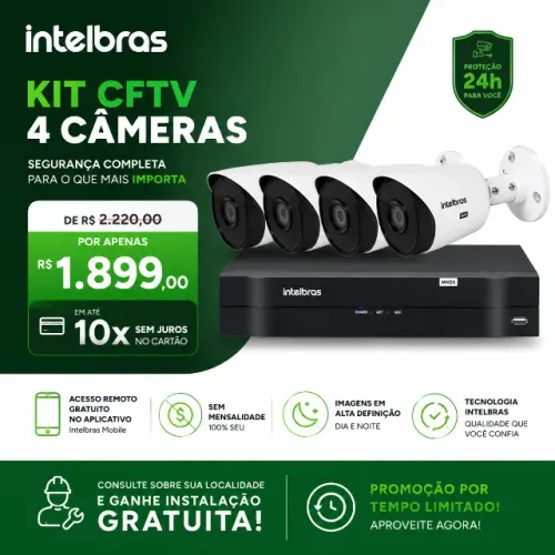 Kit 4 câmeras HD Intelbras - Novo Instalado