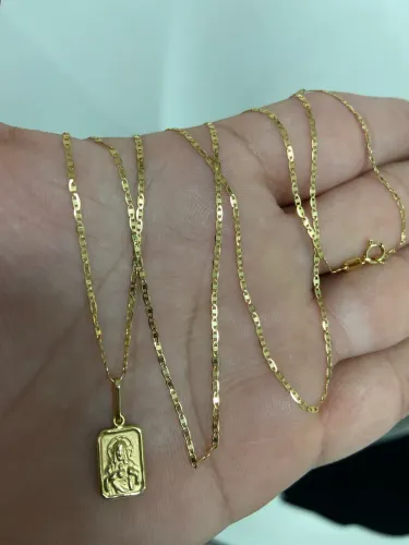 Corrente piastrine com pingente em ouro 18k