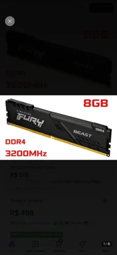 Memória ram fury ddr4 3200 16 gb dois pentes de 8 oportunidade única.