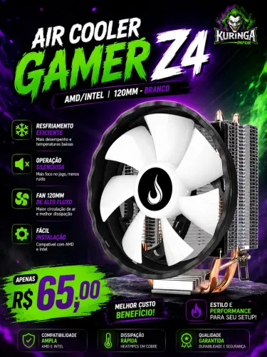 Air Cooler Rise Mode Gamer Z4, AMD/INTEL, 120mm - branco. ?