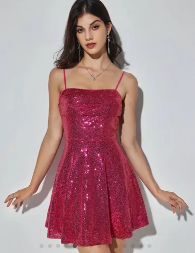 Vestido de lantejoulas rosa