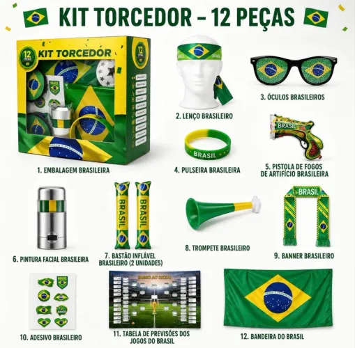 Kit torcedor Brasil 12 peças 