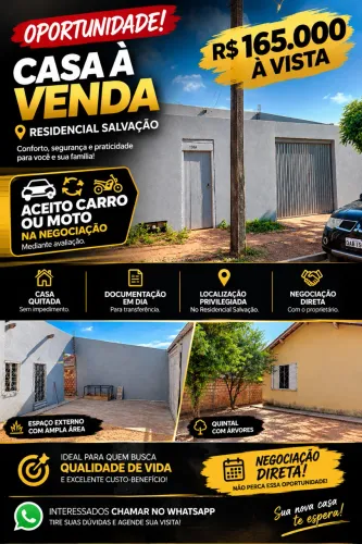 Casa à venda no Residencial Salvação ? R$165 mil | Aceito carro ou moto