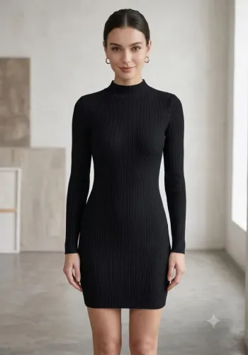 Vestido preto canelado, tamanho M