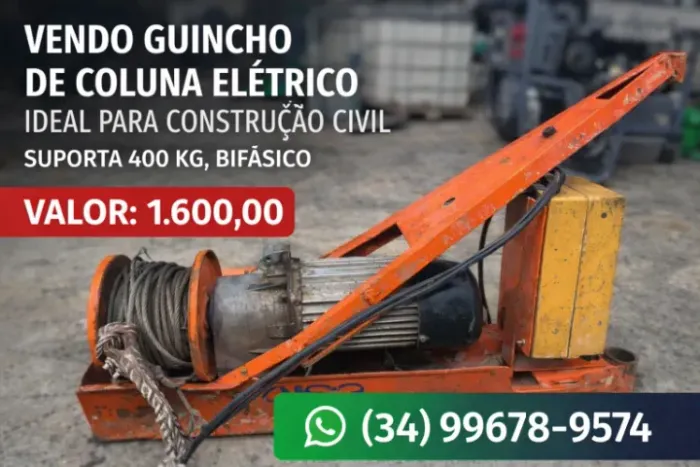 Guincho de Coluna Elétrico 400kg Bifásico - Ótimo Estado
