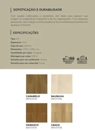 Piso vinílico lvt réguas 2mm Finottato Home comercial moderado capa de uso 0 30mm 