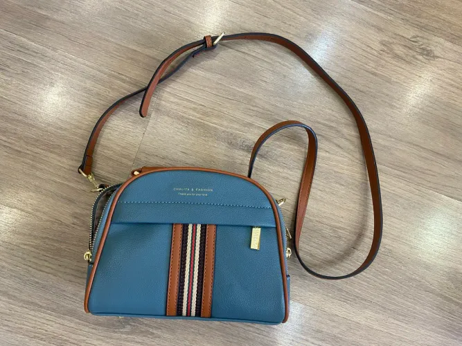 Bolsa Transversal Chalita & Fashion Azul e Caramelo - Ótimo Estado!