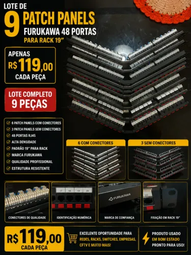 PATCH PANEL FURUKAWA 48 PORTAS - PADRÃO RACK 19