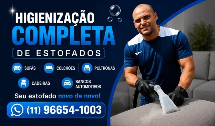 Limpeza e higienização de estofados em geral e automotivos internos. 