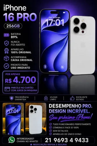 iPhone 16 Pro 256GB Branco Titânio Seminovo c/ Caixa (3 Meses de Garantia)
