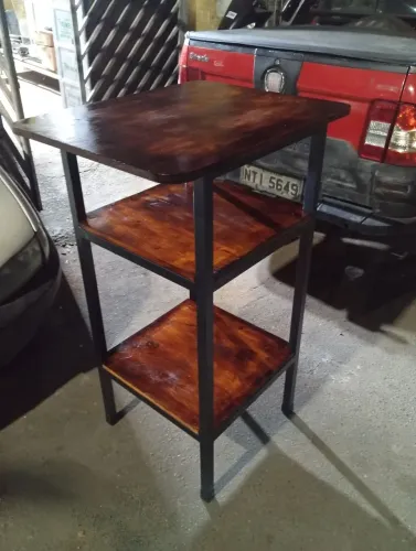 BANCADA INDUSTRIAL EM AÇO E MADEIRA PARA MICROONDAS/FORNO ELÉTRICO/OUTROS