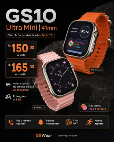 GS10 Ultra Mini|41mm| Watch face atualizadas Serie 10