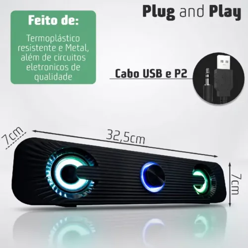 Caixa de som Soundbar Nova com luzes RGB para computador