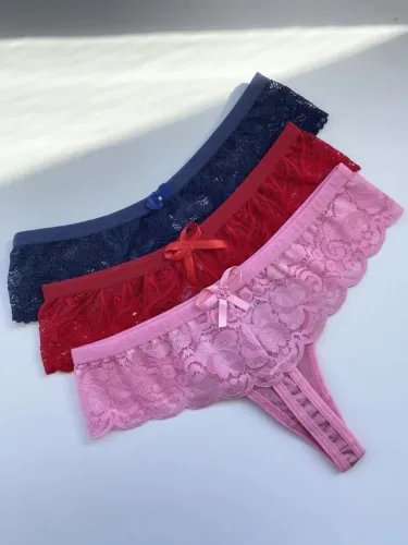 Kit 03 Calcinha fio com renda